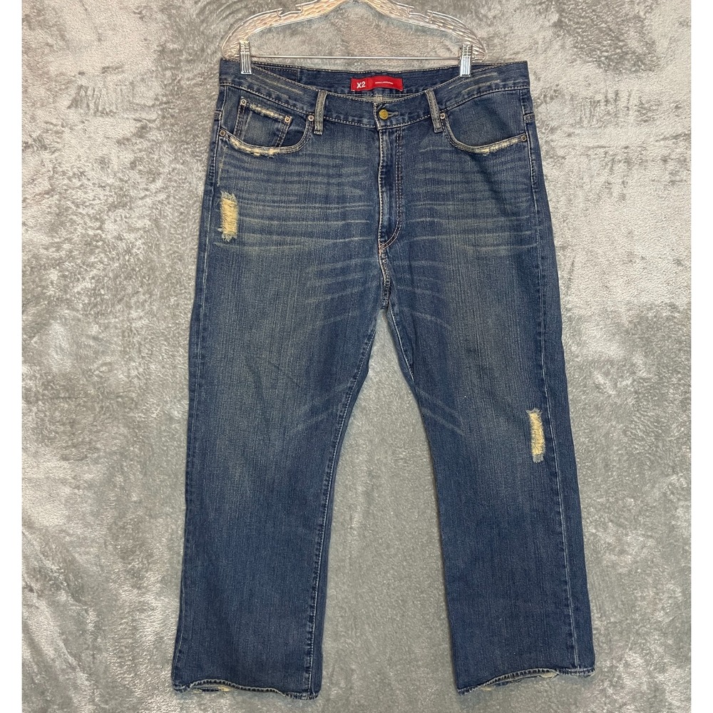 Express Men 38x30 Y2K Baggy Loose Mid Rise Distress Boot Dirty Wash Denim Jean
